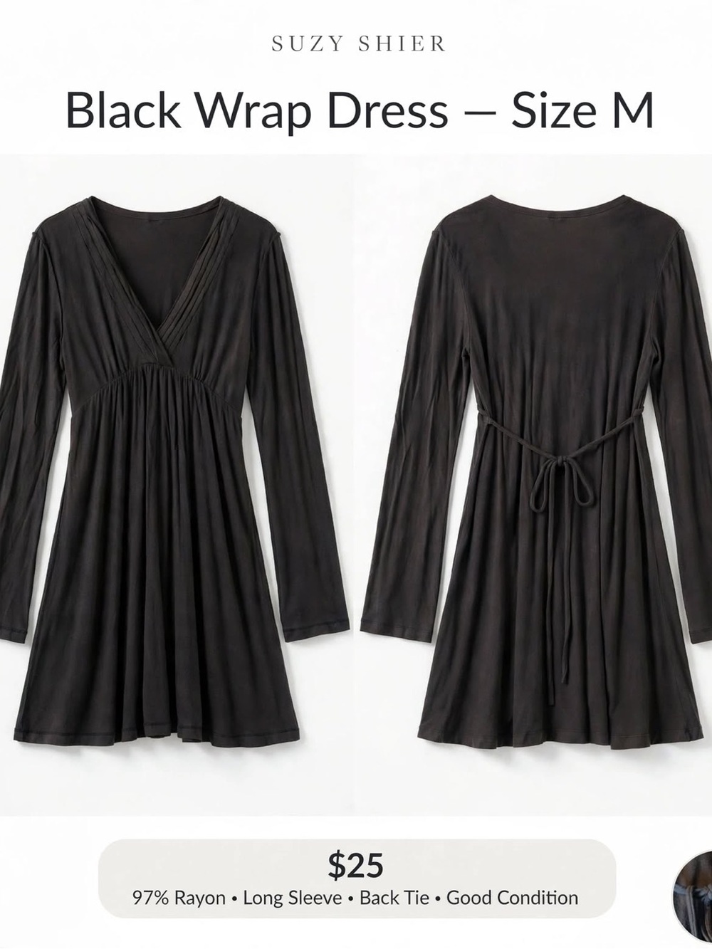 Suzy Shier Black Long-Sleeve V-Neck Wrap Dress